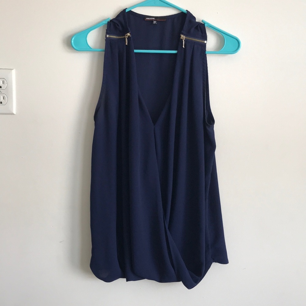 Navy Wrap Tank with Zipper Accents